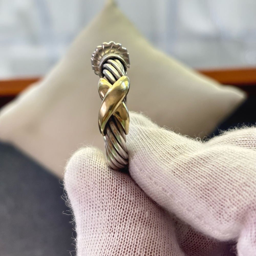 David Yurman 925 & 14k Gold Signature X Hoop Earrings 1" - Picture 5 of 8